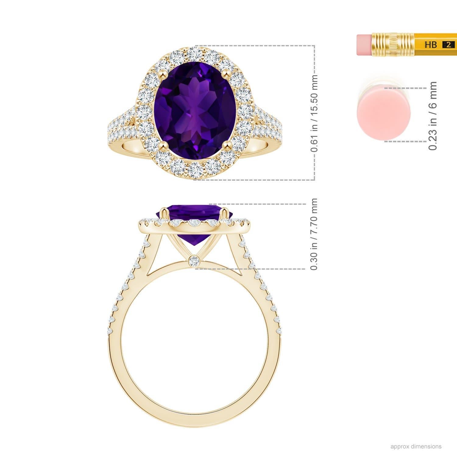 GIA Certified Natural Amethyst Ring in 14K Yellow Gold with Diamond Halo 5