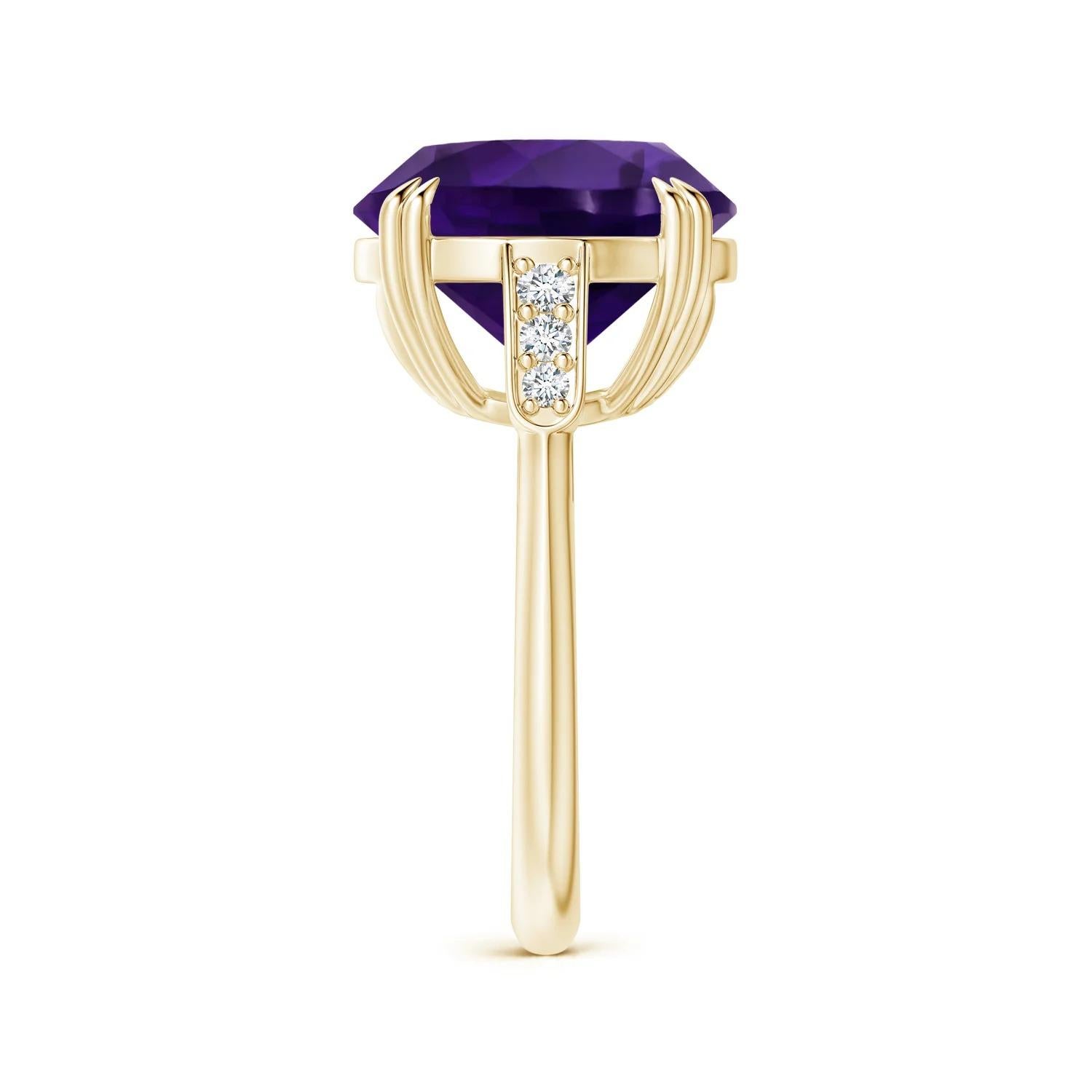 For Sale:  ANGARA GIA Certified Natural Amethyst Ring in Yellow Gold with Diamonds 4