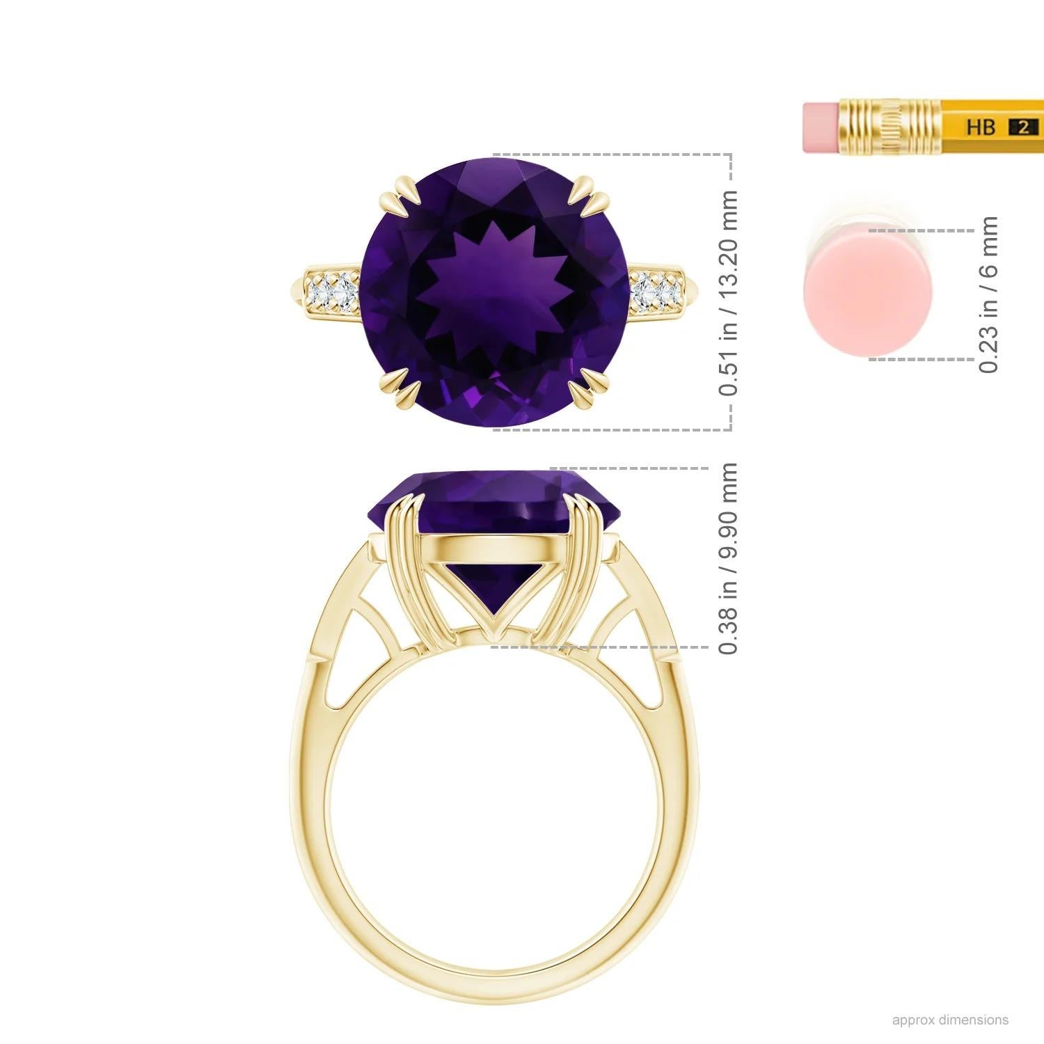 For Sale:  ANGARA GIA Certified Natural Amethyst Ring in Yellow Gold with Diamonds 5