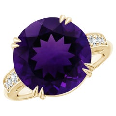 ANGARA GIA Certified Natural Amethyst Ring in Yellow Gold with Diamonds