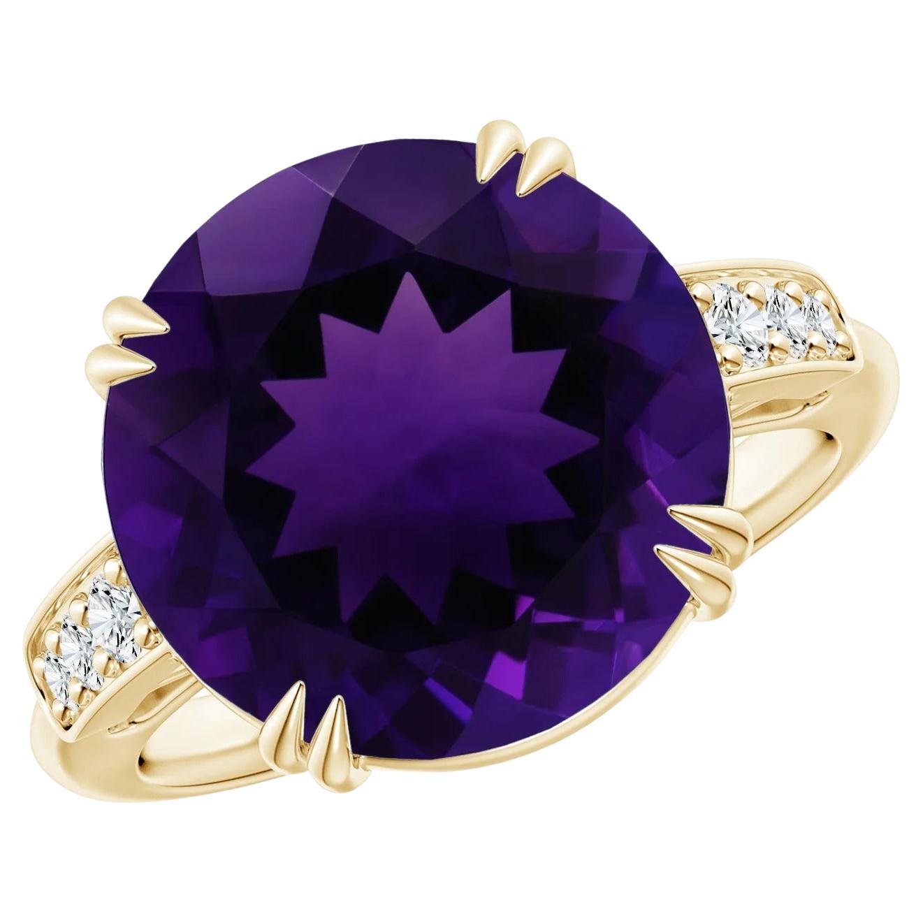 For Sale:  ANGARA GIA Certified Natural Amethyst Ring in Yellow Gold with Diamonds