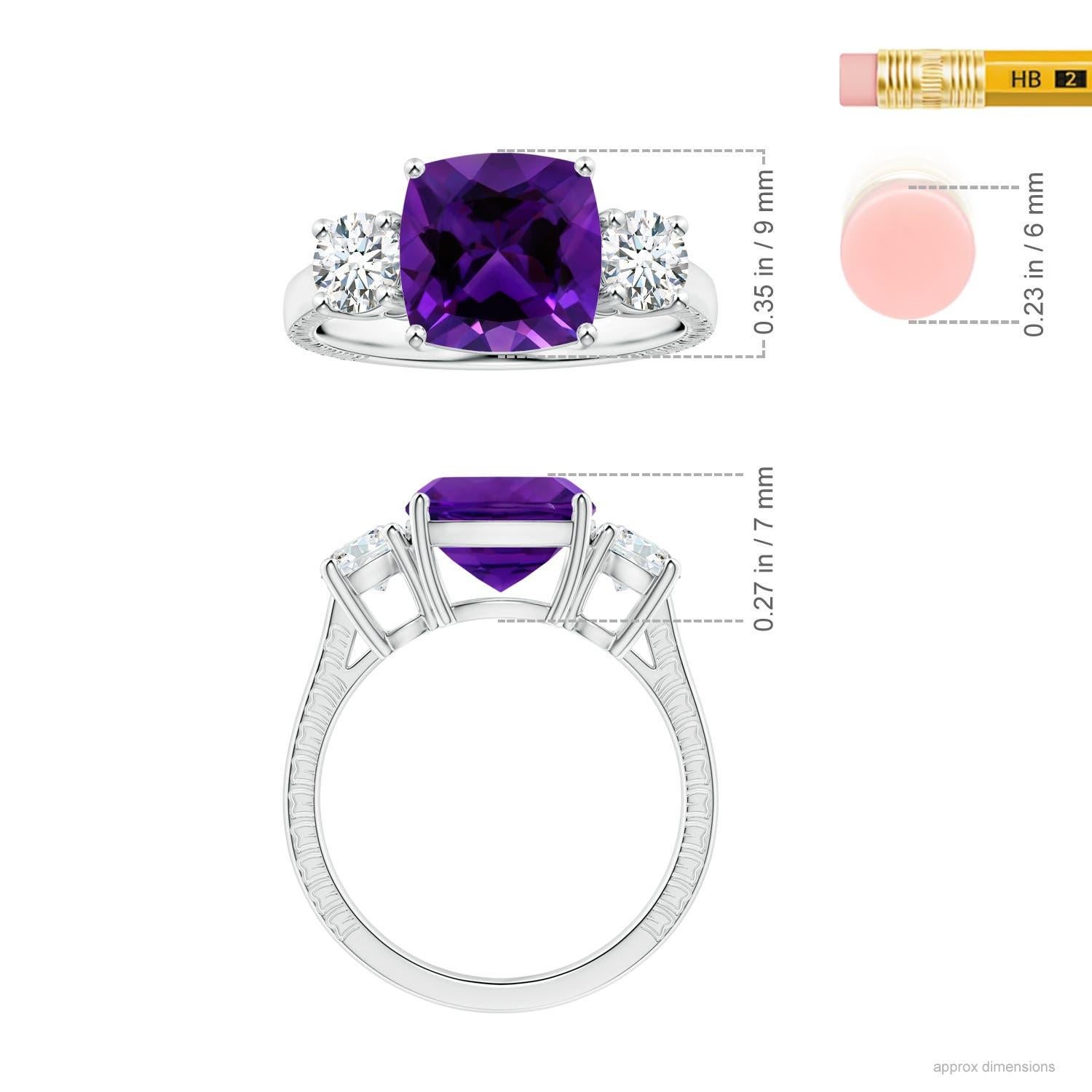 For Sale:  Angara Gia Certified Natural Amethyst Three Stone Ring in Platinum 5