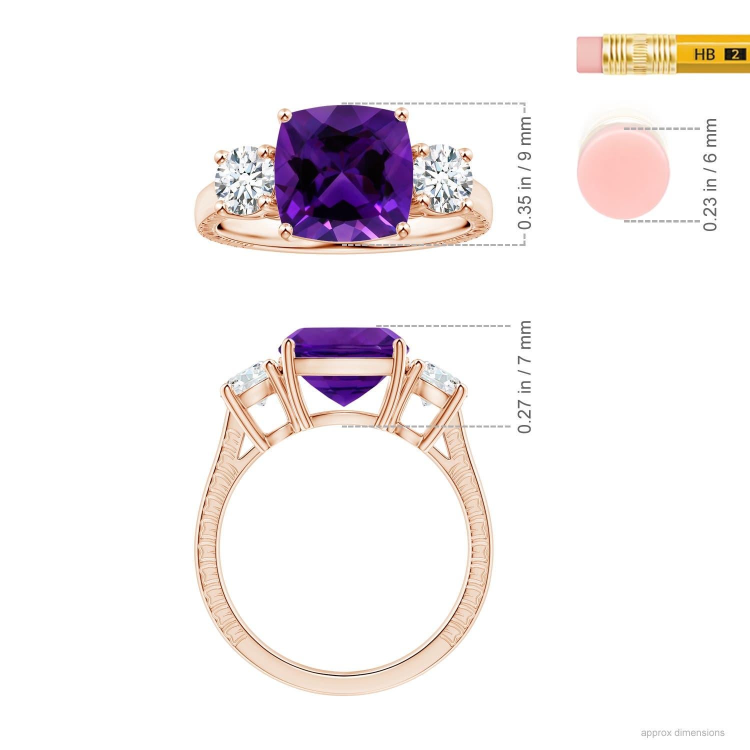 For Sale:  ANGARA GIA Certified Natural Amethyst Three Stone Ring in Rose Gold 5