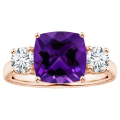 ANGARA GIA Certified Natural Amethyst Three Stone Ring in Rose Gold