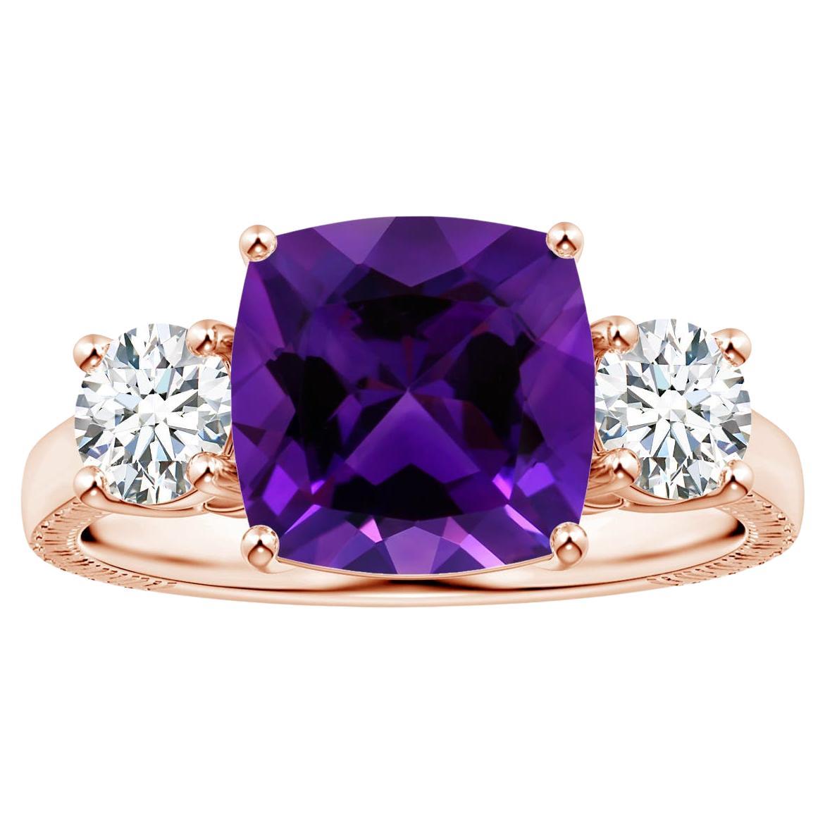 For Sale:  ANGARA GIA Certified Natural Amethyst Three Stone Ring in Rose Gold