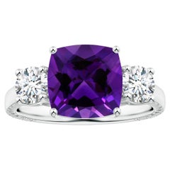 Angara Gia Certified Natural Amethyst Three Stone Ring in White Gold