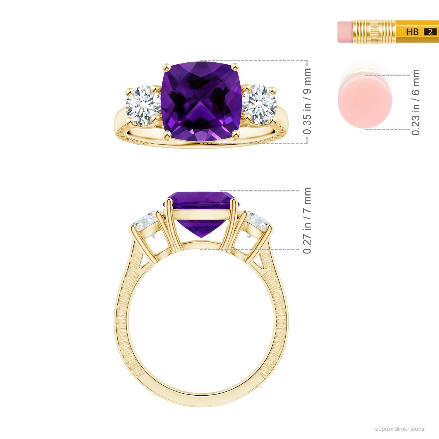 For Sale:  Angara Gia Certified Natural Amethyst Three Stone Ring in Yellow Gold 5