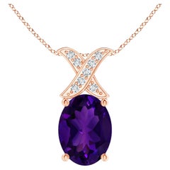 GIA Certified Natural Amethyst XO Pendant in White Gold with Diamonds
