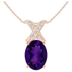 GIA Certified Natural Amethyst XO Pendant in White Gold with Diamonds