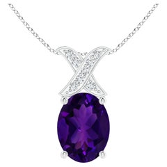 GIA Certified Natural Amethyst XO Pendant in White Gold with Diamonds