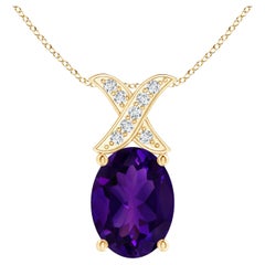 GIA Certified Natural Amethyst XO Pendant in Yellow Gold with Diamonds
