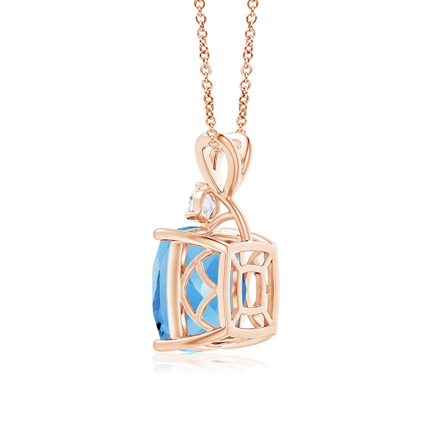 Angara Gia Certified Natural Aquamarine and Diamond Rose Gold Pendant Necklace In New Condition For Sale In Los Angeles, CA