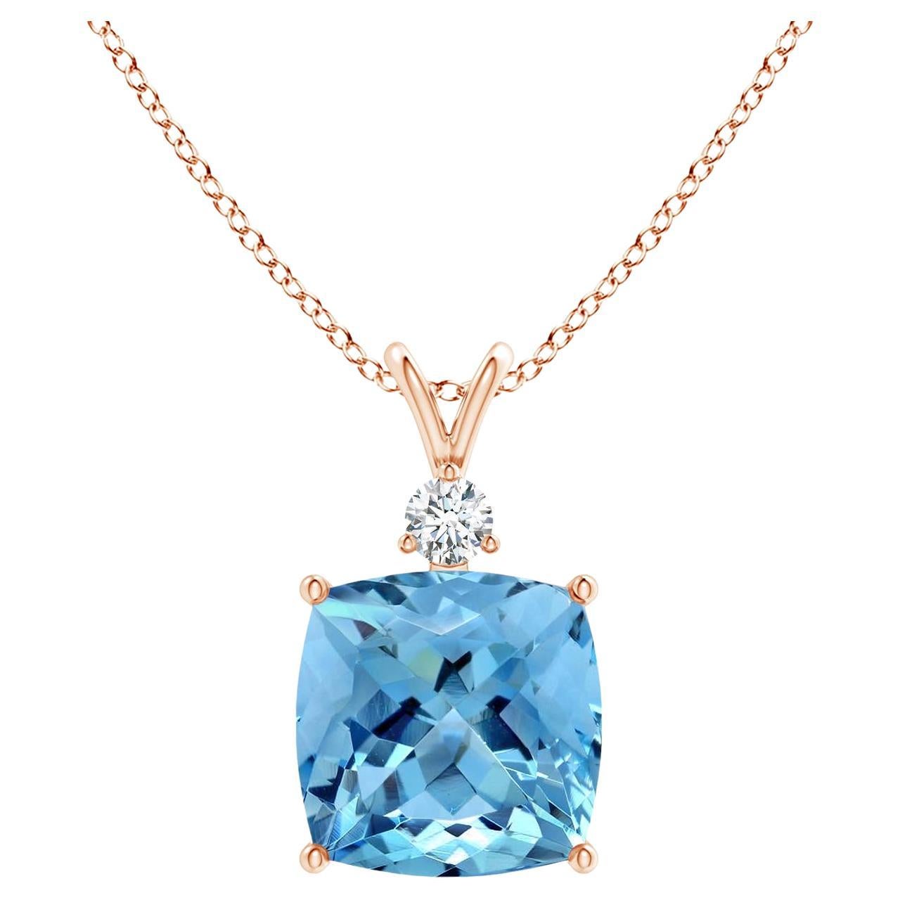 Angara Gia Collier pendentif en or rose avec aigue-marine naturelle certifiée et diamants en vente