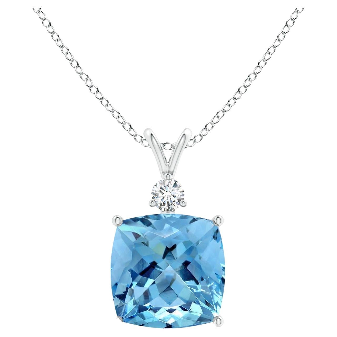 Angara Gia Certified Natural Aquamarine and Diamond White Gold Pendant Necklace For Sale