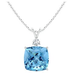 Angara Gia Certified Natural Aquamarine and Diamond White Gold Pendant Necklace