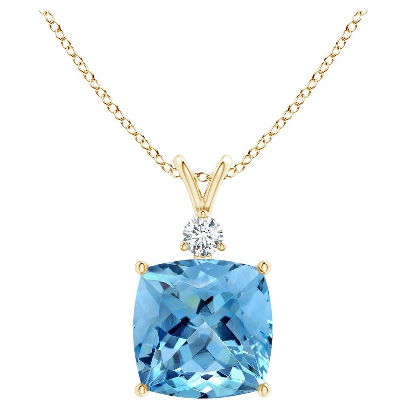 Halskette mit Anhänger aus Gelbgold mit natürlichem Aquamarin und Diamanten von Angara Gia