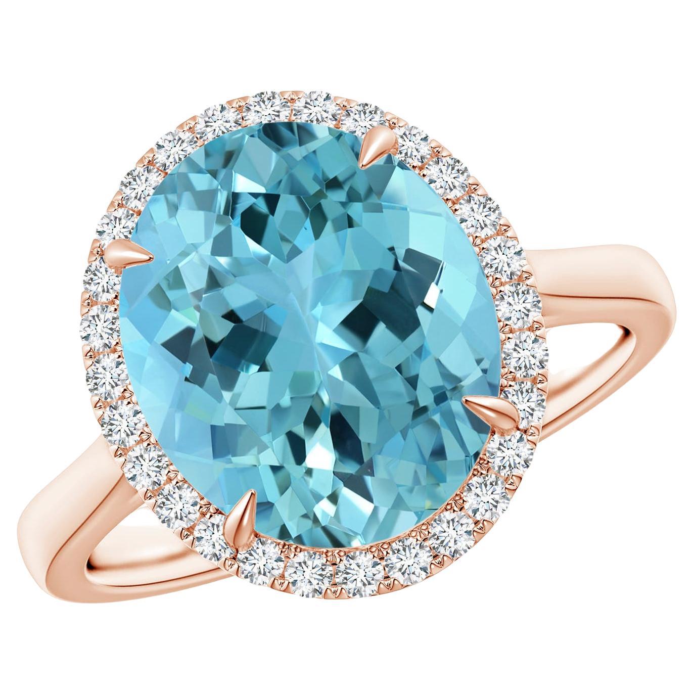 For Sale:  Angara Gia Certified Natural Aquamarine Cathedral Ring in Rose Gold