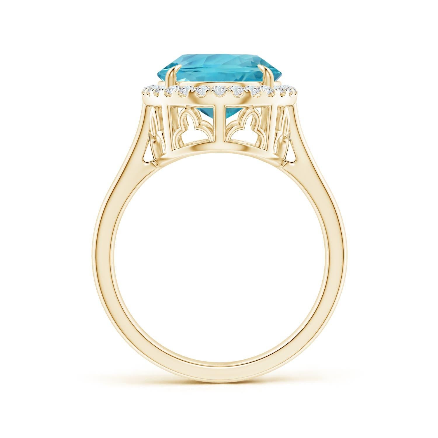 For Sale:  Angara Gia Certified Natural Aquamarine Cathedral Ring in Yellow Gold 2