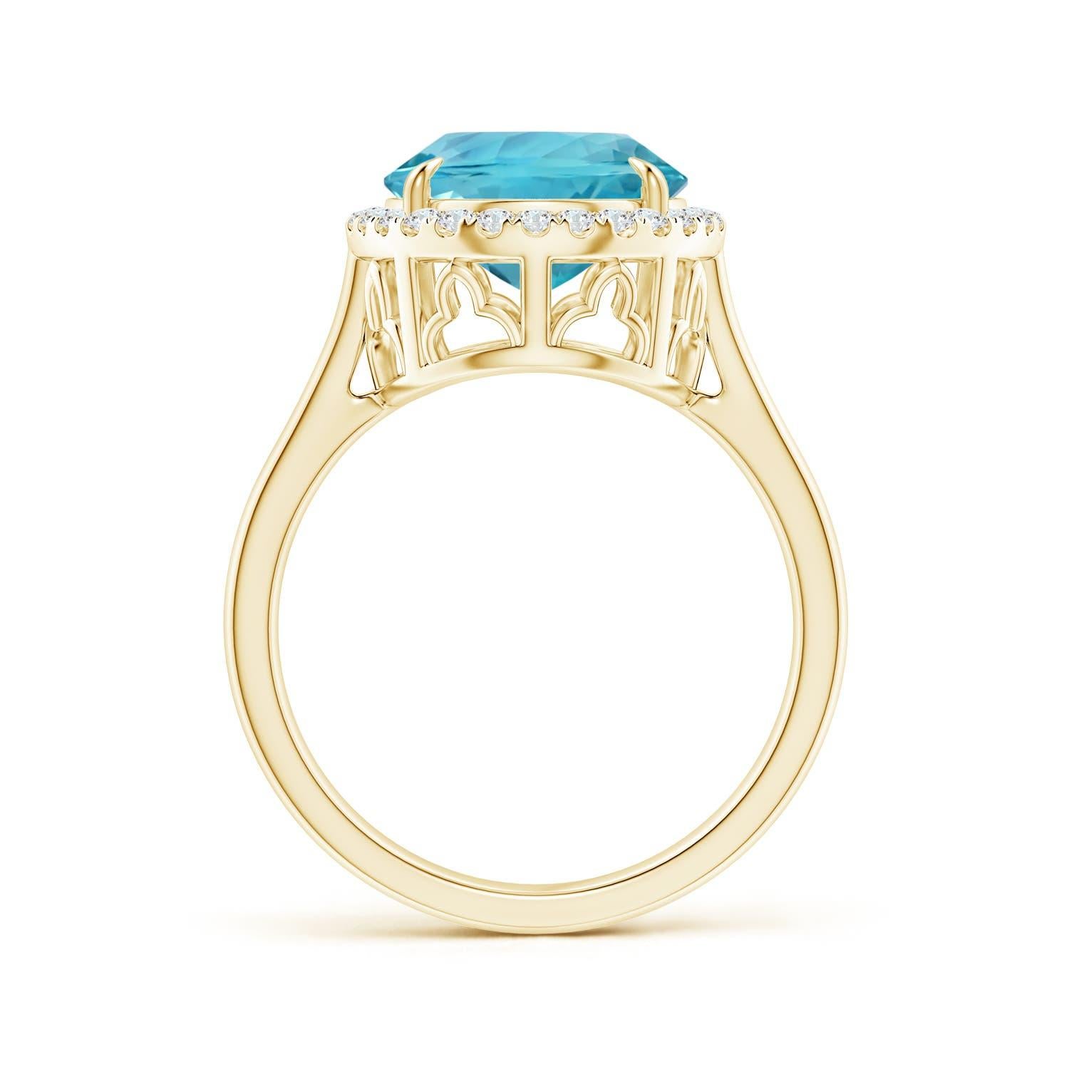 For Sale:  ANGARA GIA Certified Natural Aquamarine Cathedral Ring in Yellow Gold 2