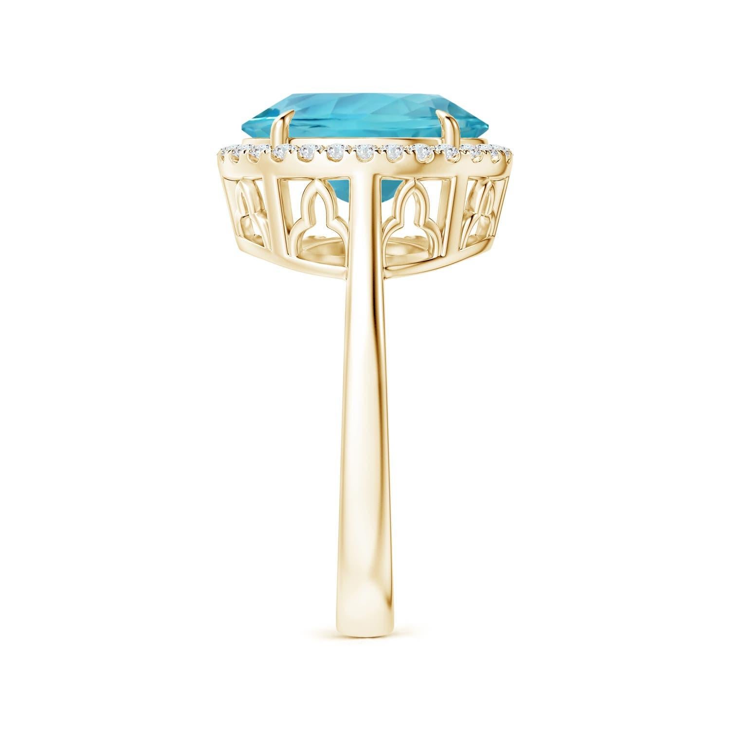 For Sale:  Angara Gia Certified Natural Aquamarine Cathedral Ring in Yellow Gold 3