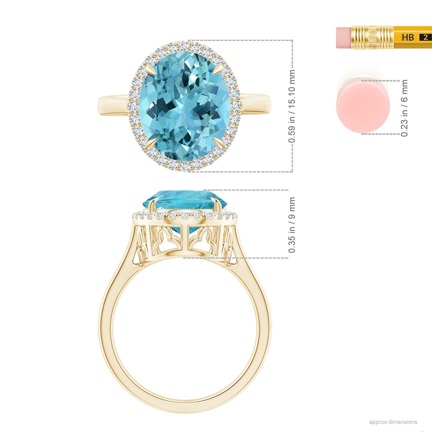 For Sale:  Angara Gia Certified Natural Aquamarine Cathedral Ring in Yellow Gold 4