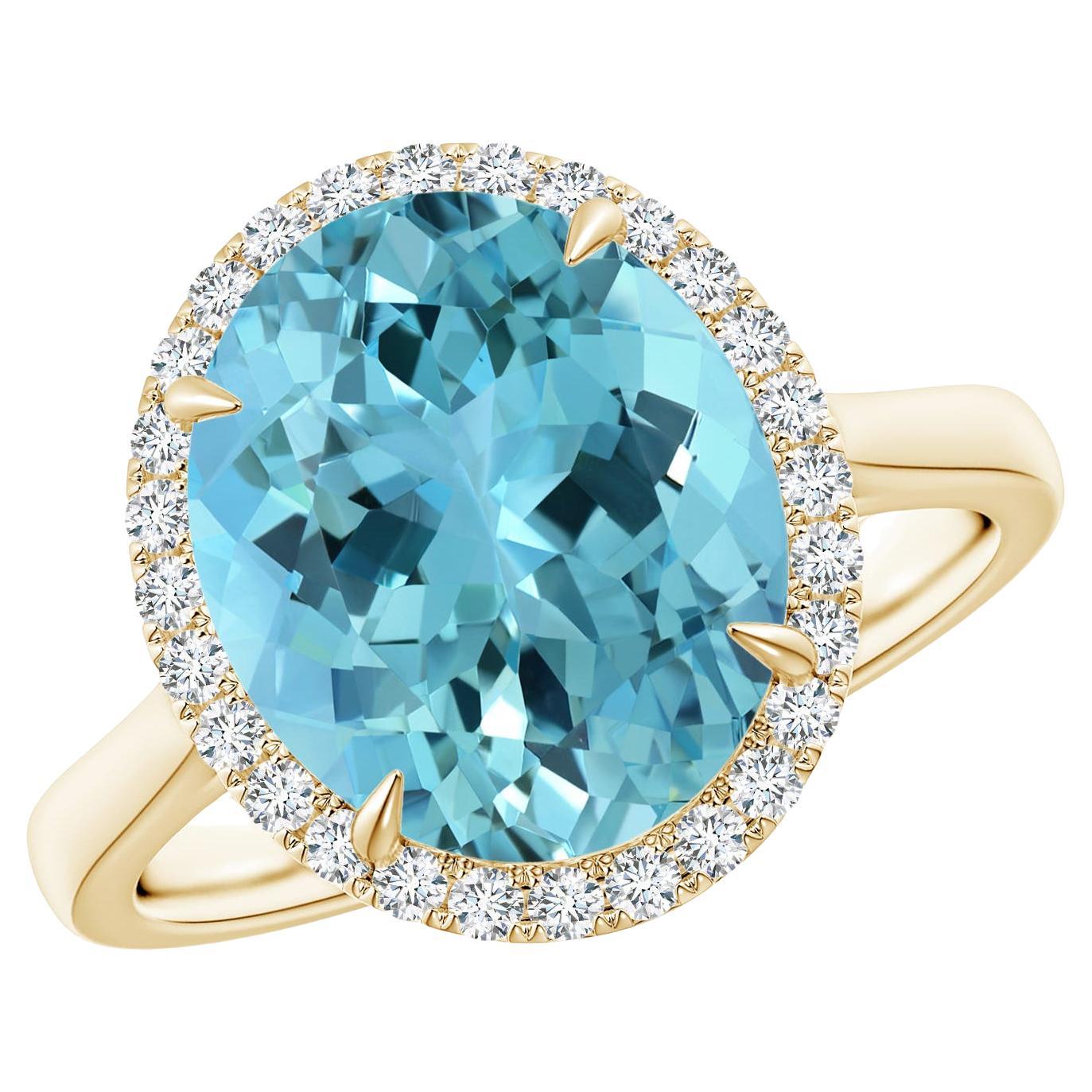 For Sale:  Angara Gia Certified Natural Aquamarine Cathedral Ring in Yellow Gold