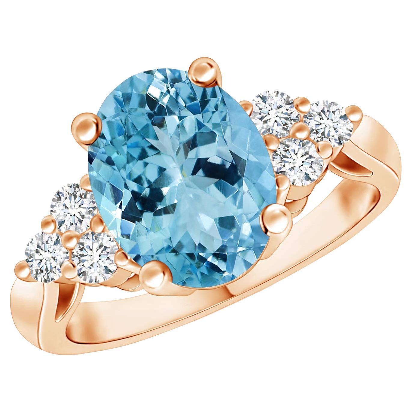 ANGARA GIA-zertifizierter Ring aus Roségold mit natürlichem Aquamarin und Diamanten