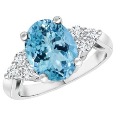 Angara GIA Certified Natural Aquamarine & Diamond Ring in White Gold
