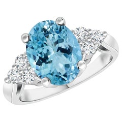 ANGARA Anello con acquamarina naturale e diamanti certificati GIA in oro bianco