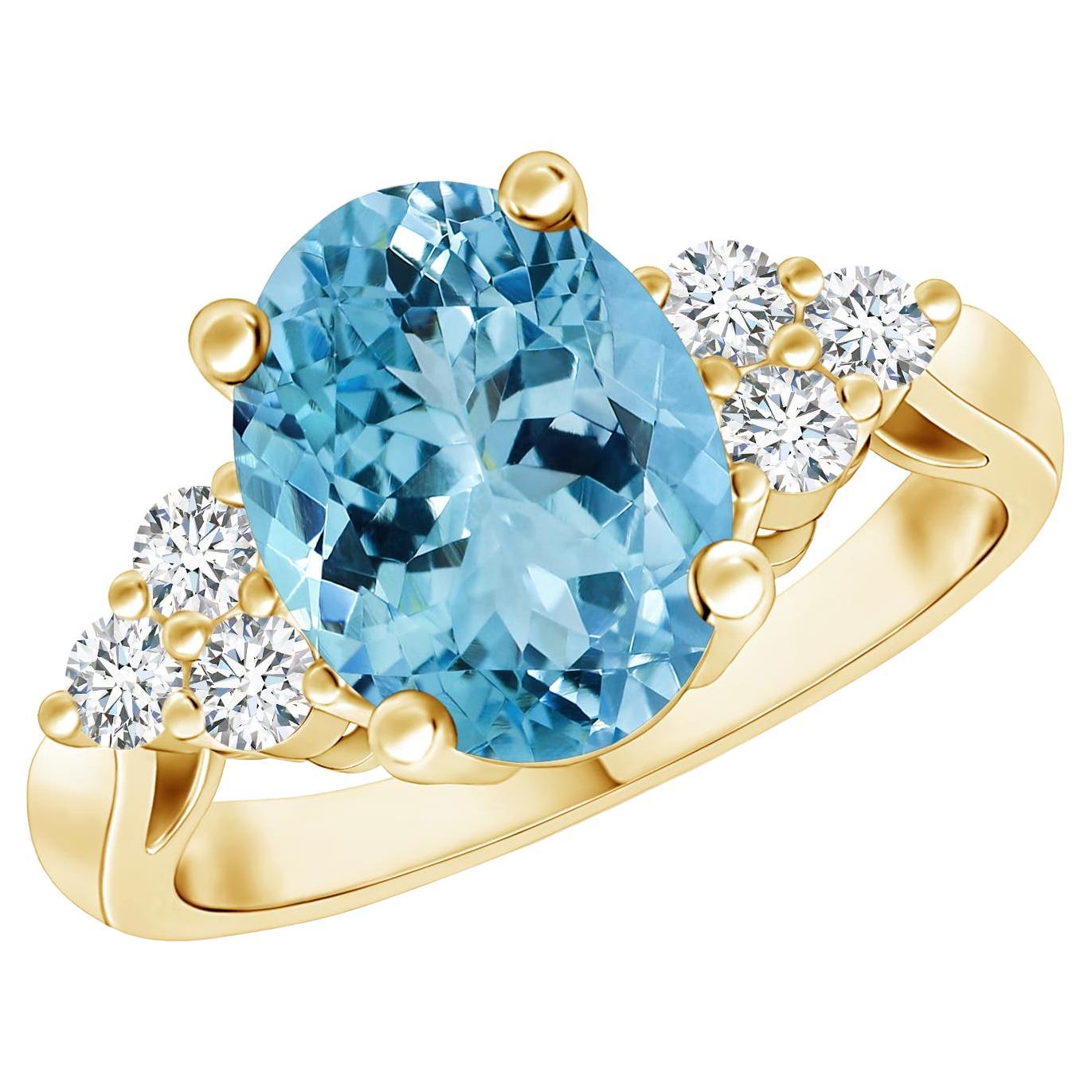 Angara Gia Certified Natural Aquamarine & Diamond Ring in Yellow Gold