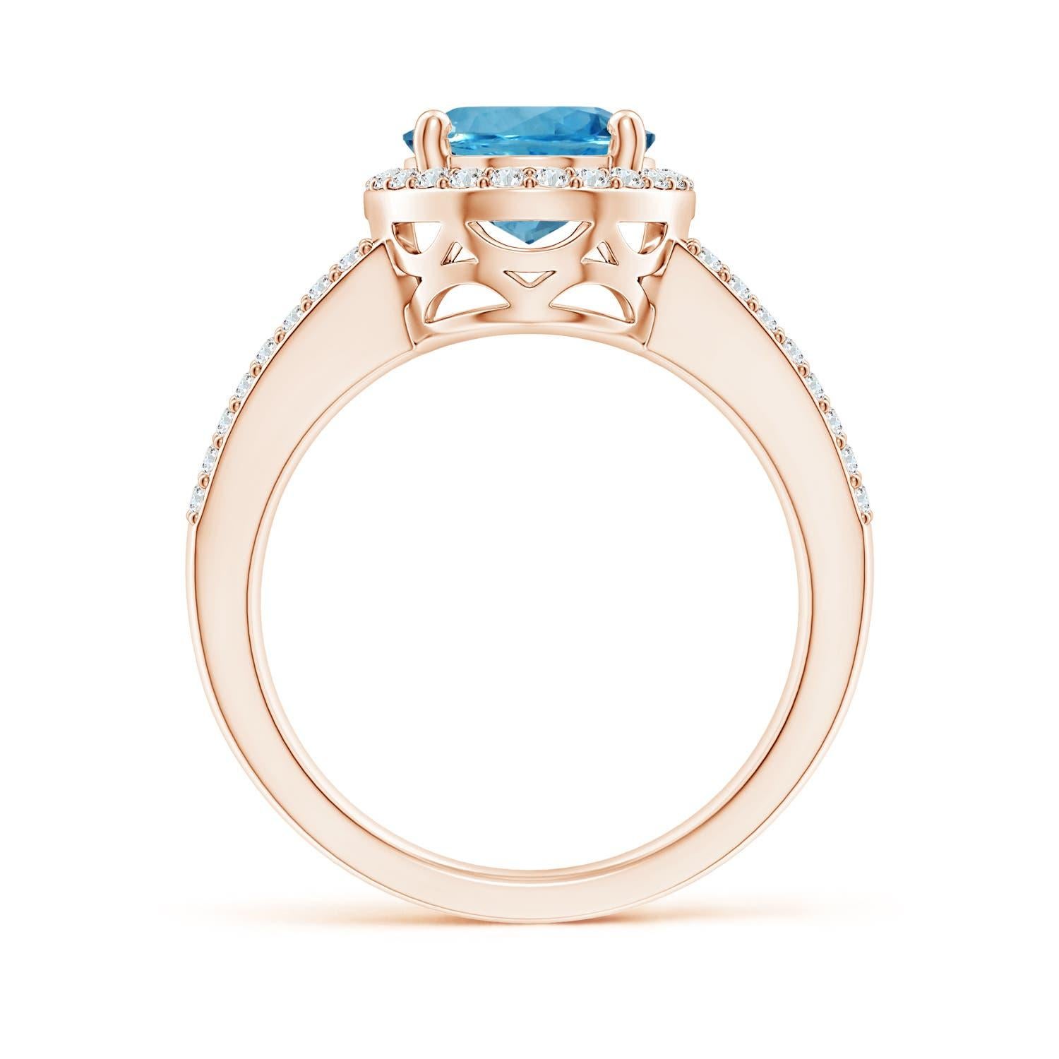 For Sale:  Angara Gia Certified Natural Aquamarine Halo Ring in Rose Gold 2