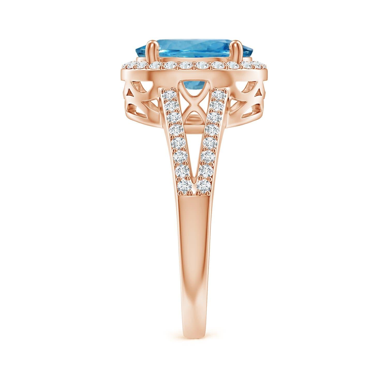 For Sale:  Angara Gia Certified Natural Aquamarine Halo Ring in Rose Gold 4