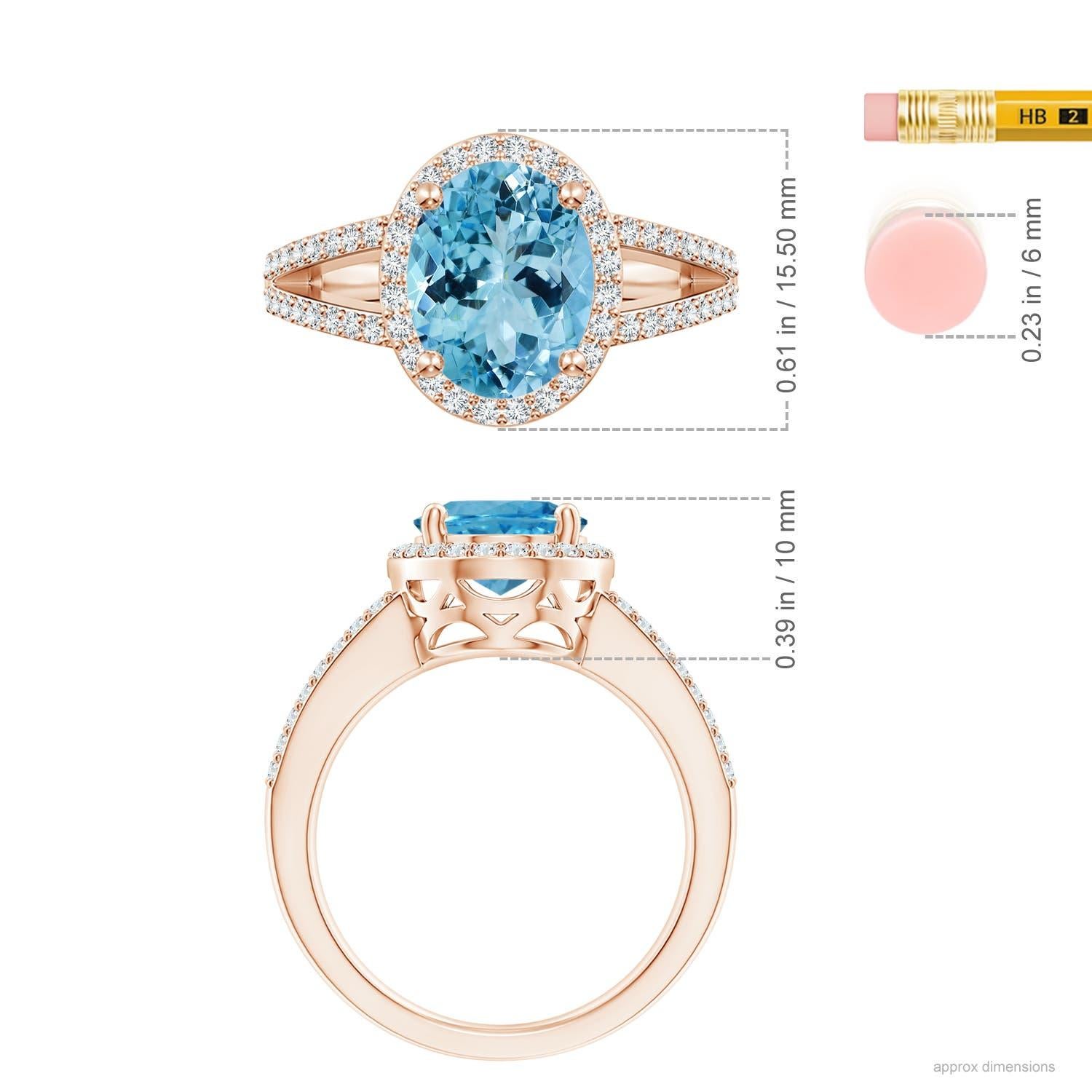 For Sale:  Angara Gia Certified Natural Aquamarine Halo Ring in Rose Gold 5