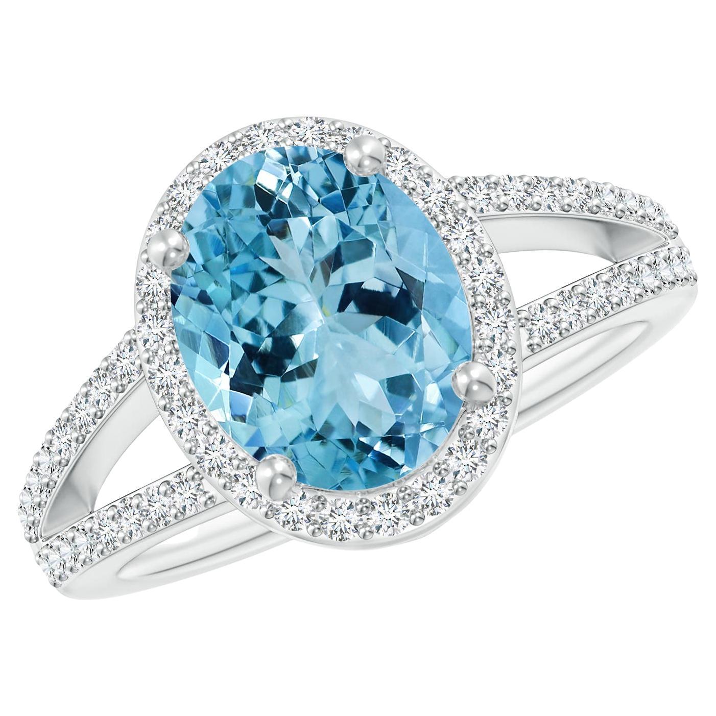 ANGARA GIA Certified Natural Aquamarine Halo Ring in White Gold