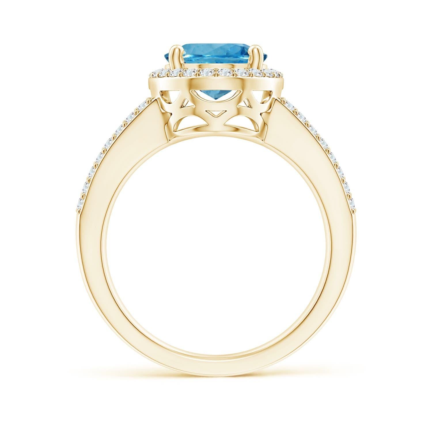 For Sale:  Angara GIA Certified Natural Aquamarine Halo Ring in Yellow Gold 2