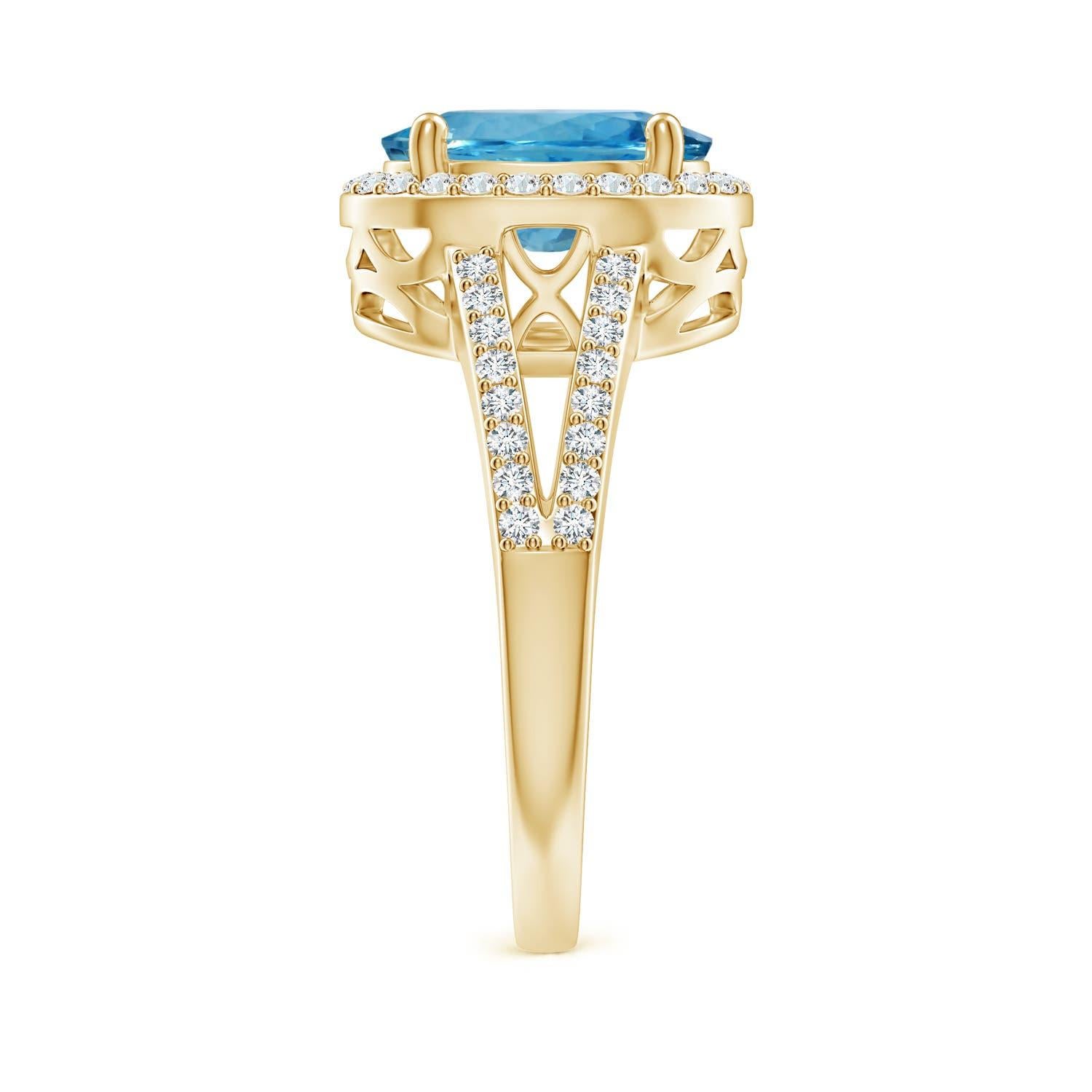 For Sale:  Angara GIA Certified Natural Aquamarine Halo Ring in Yellow Gold 4