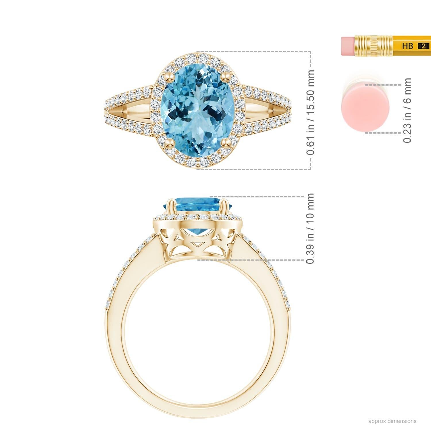For Sale:  Angara GIA Certified Natural Aquamarine Halo Ring in Yellow Gold 5