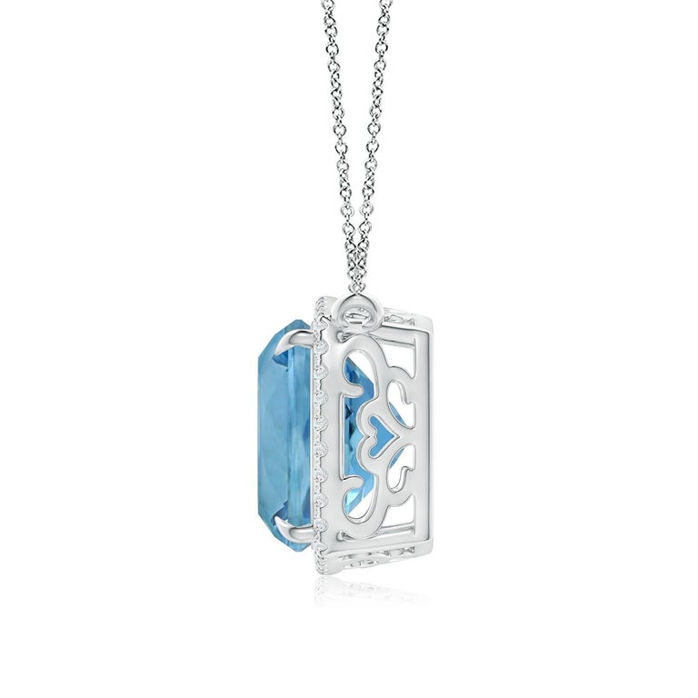 ANGARA GIA Certified Natural Aquamarine Halo White Gold Pendant