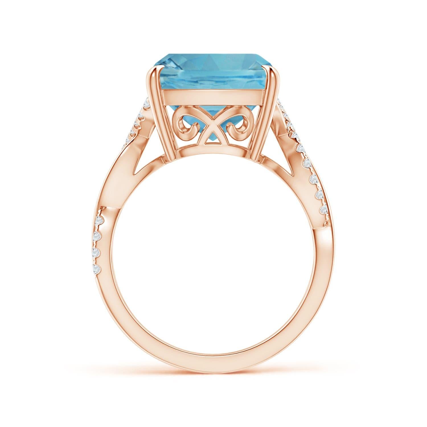 For Sale:  ANGARA GIA Certified Natural Aquamarine Infinity Diamond Ring in Rose Gold 2