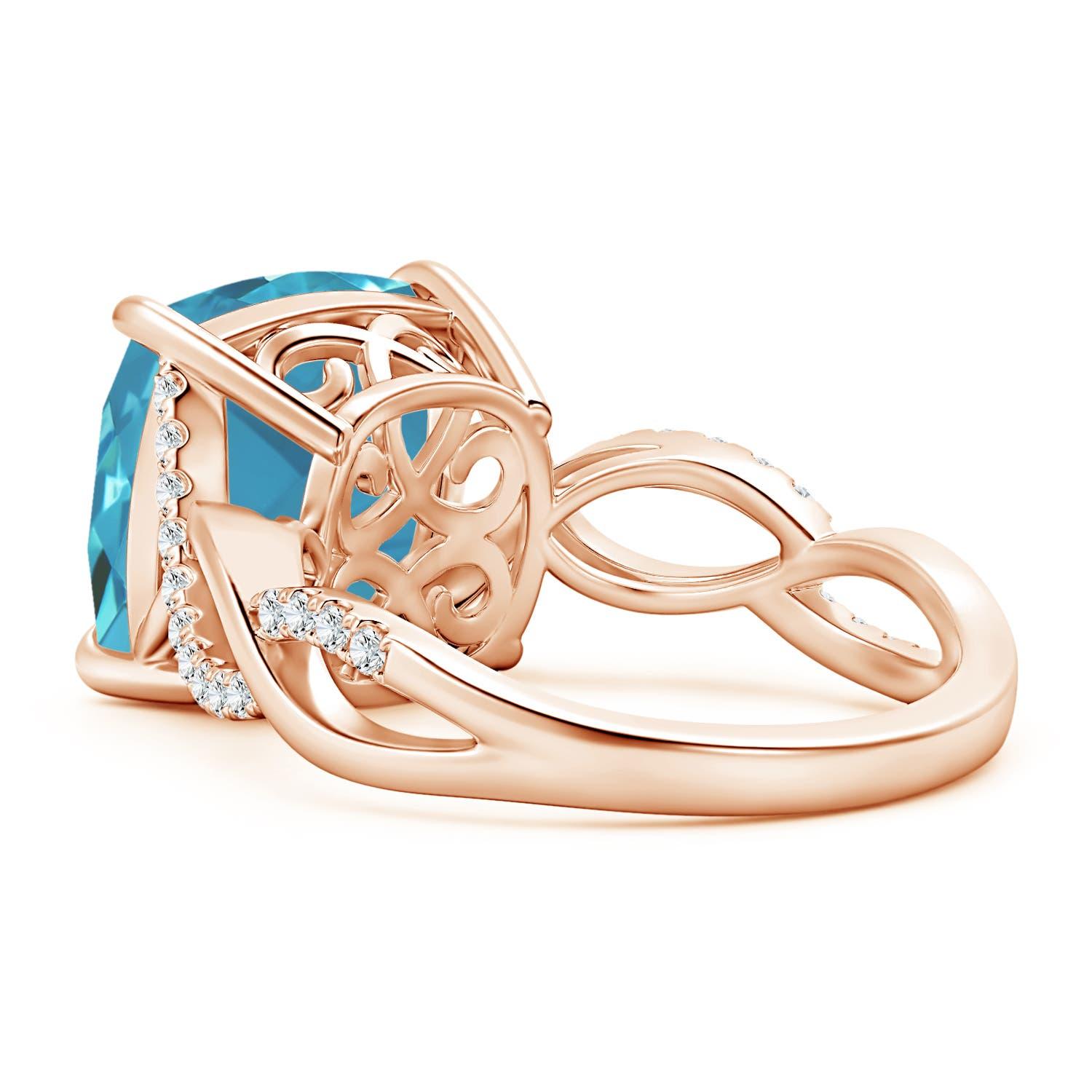 For Sale:  ANGARA GIA Certified Natural Aquamarine Infinity Diamond Ring in Rose Gold 4