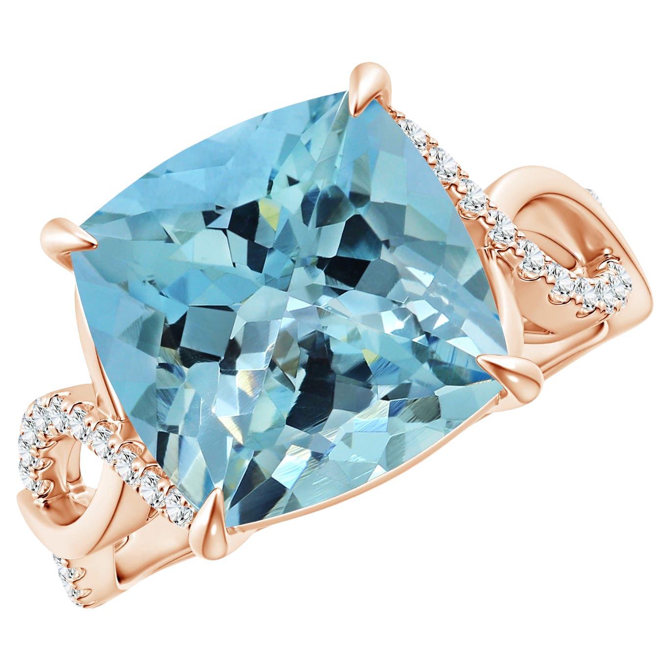 For Sale:  ANGARA GIA Certified Natural Aquamarine Infinity Diamond Ring in Rose Gold