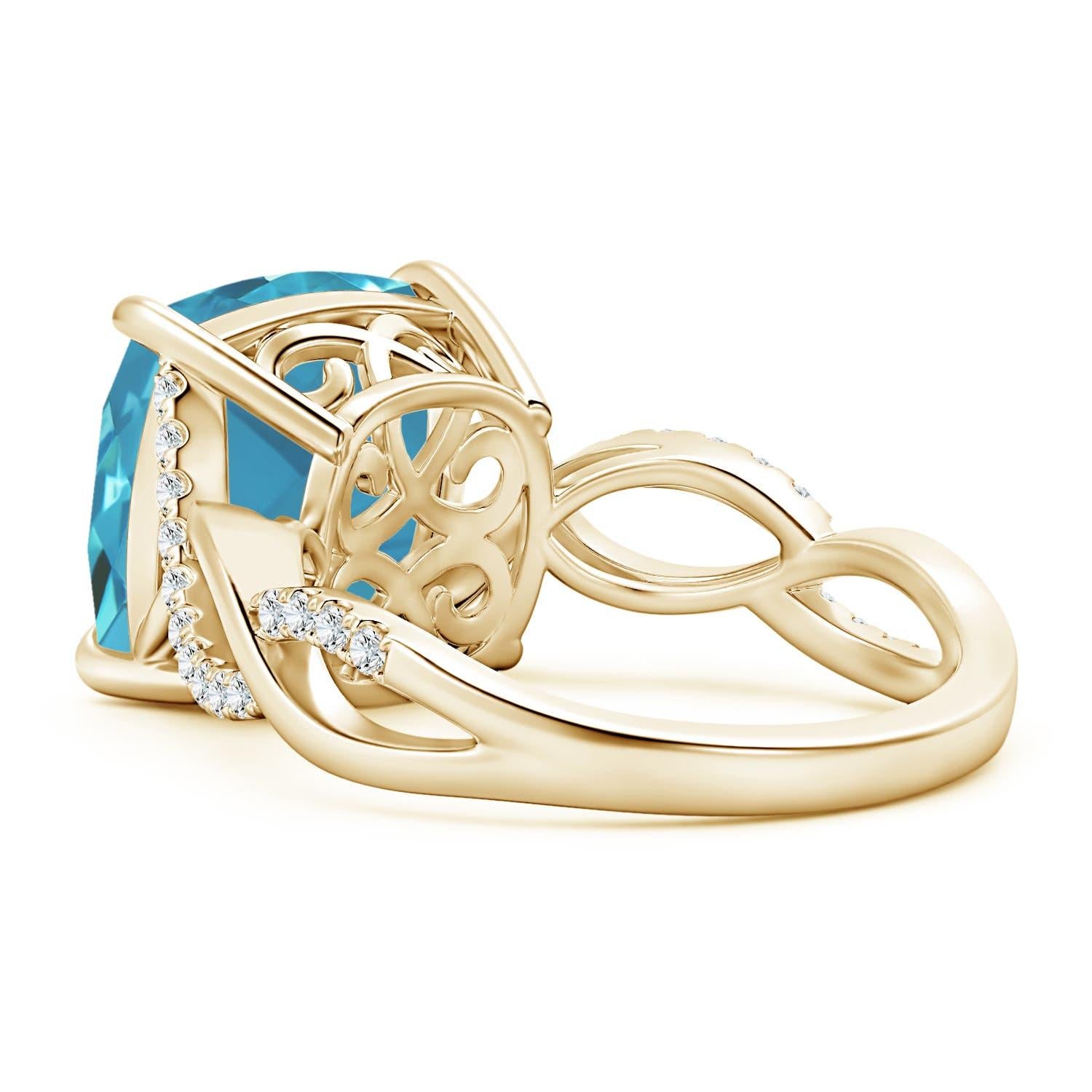 For Sale:  ANGARA GIA Certified Natural Aquamarine Infinity Diamond Ring in Yellow Gold 5