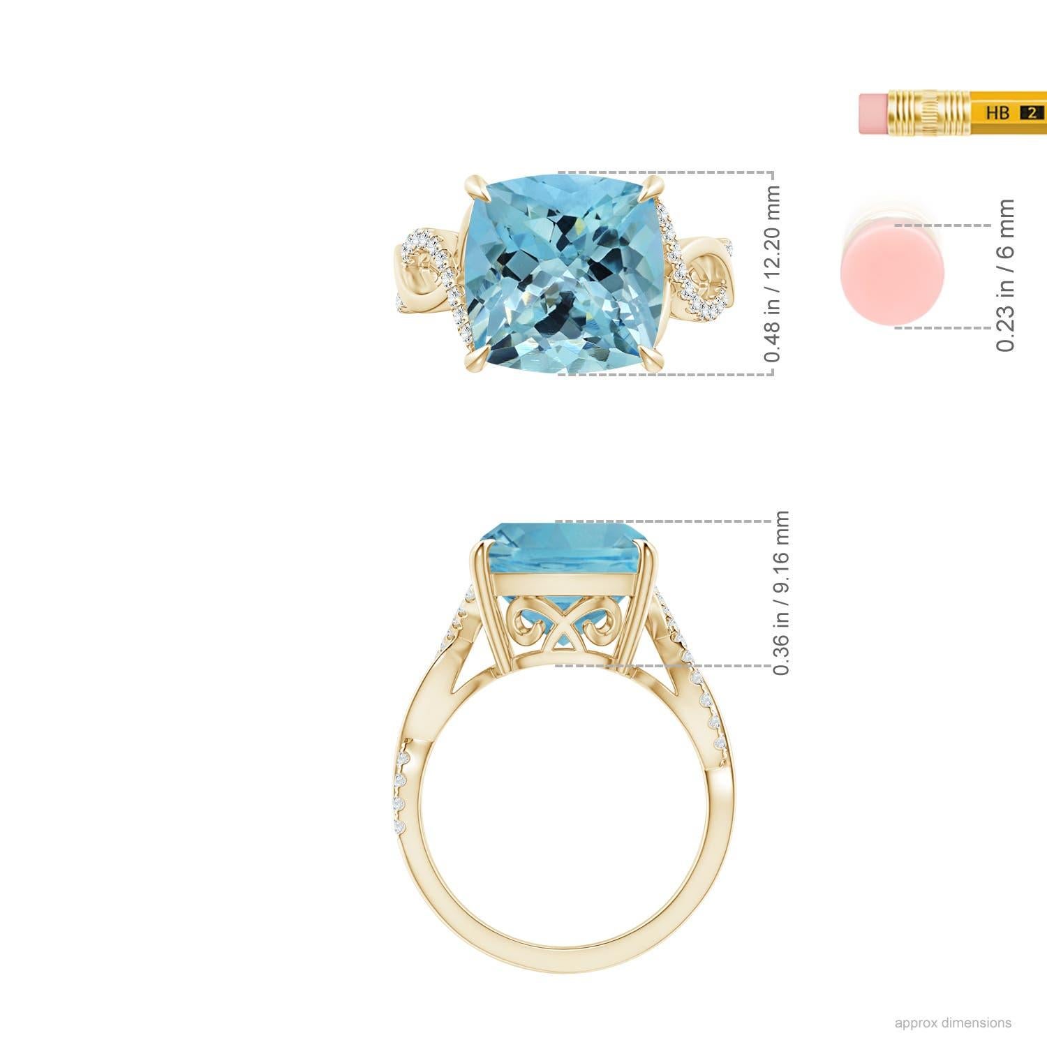 For Sale:  ANGARA GIA Certified Natural Aquamarine Infinity Diamond Ring in Yellow Gold 6