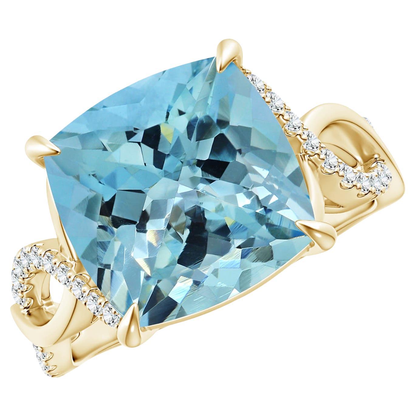 For Sale:  ANGARA GIA Certified Natural Aquamarine Infinity Diamond Ring in Yellow Gold