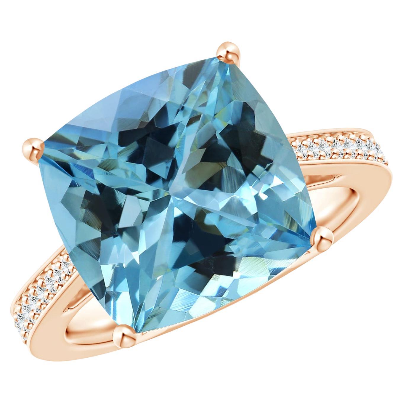 For Sale:  Angara Gia Certified Natural Aquamarine Reverse Tapered Shank Ring in Rose Gold