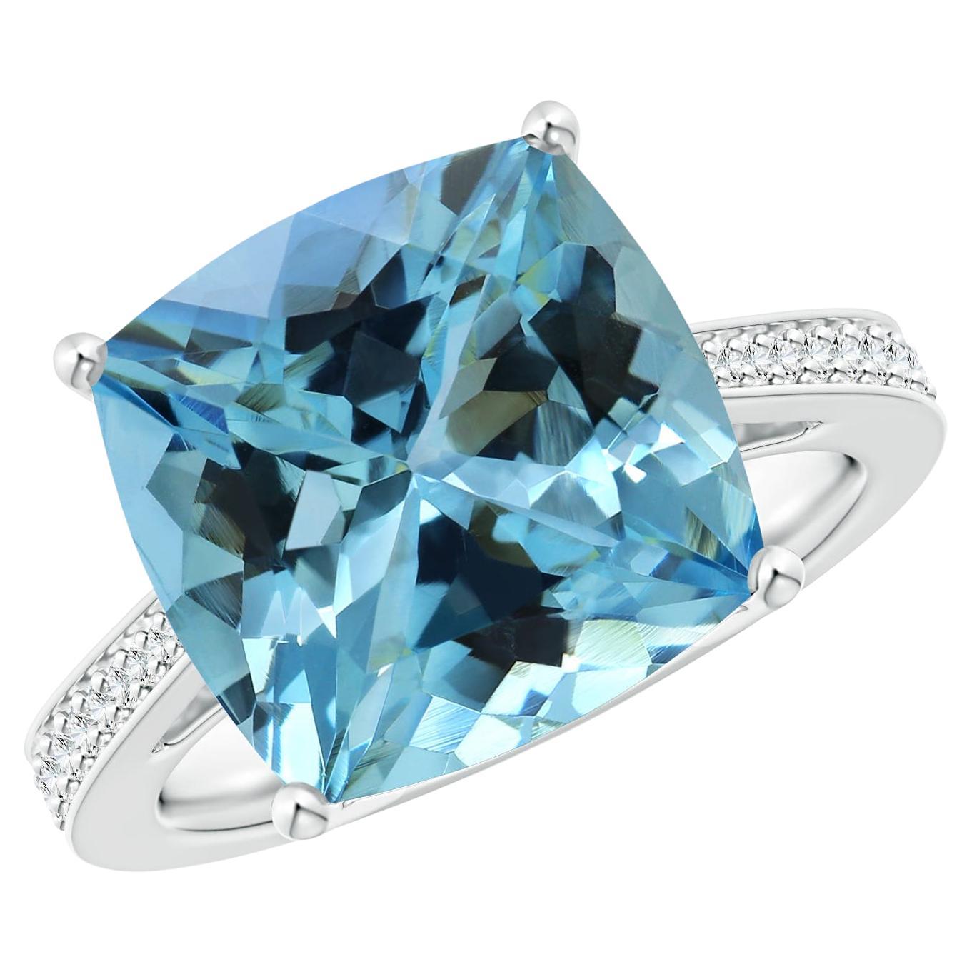 For Sale:  Angara Gia Certified Natural Aquamarine Reverse Tapered Shank Ring in White Gold