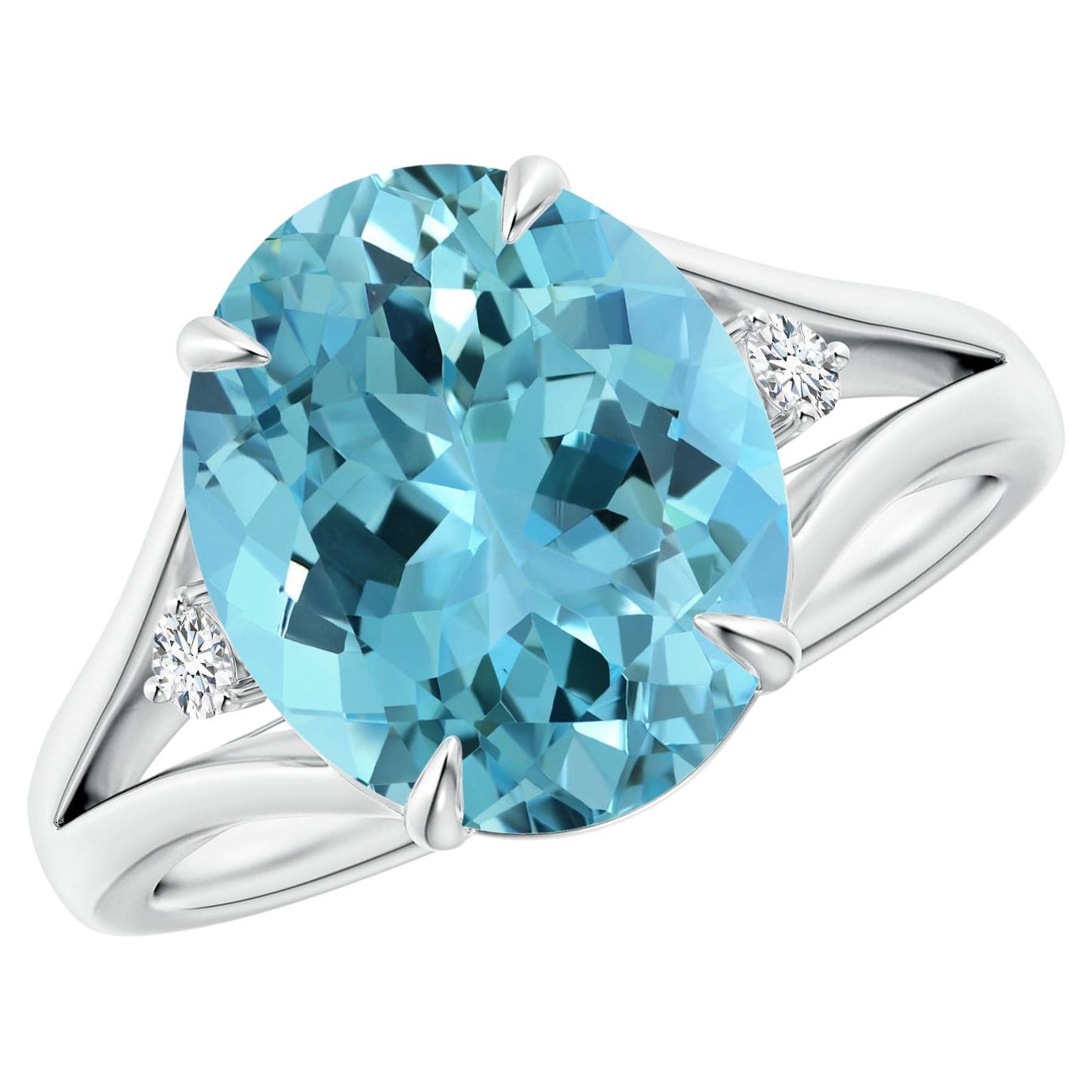 ANGARA GIA Certified Natural Aquamarine Ring in Platinum with Diamond Accents