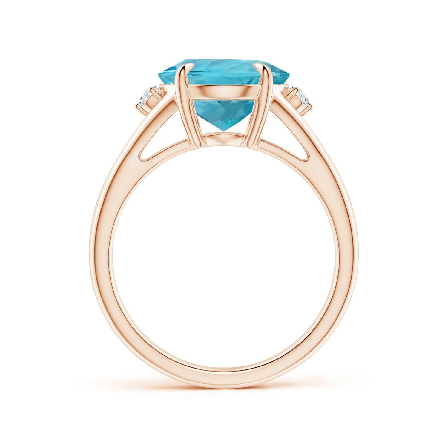 For Sale:  ANGARA GIA Certified Natural Aquamarine Ring in Rose Gold with Diamond Accents 2