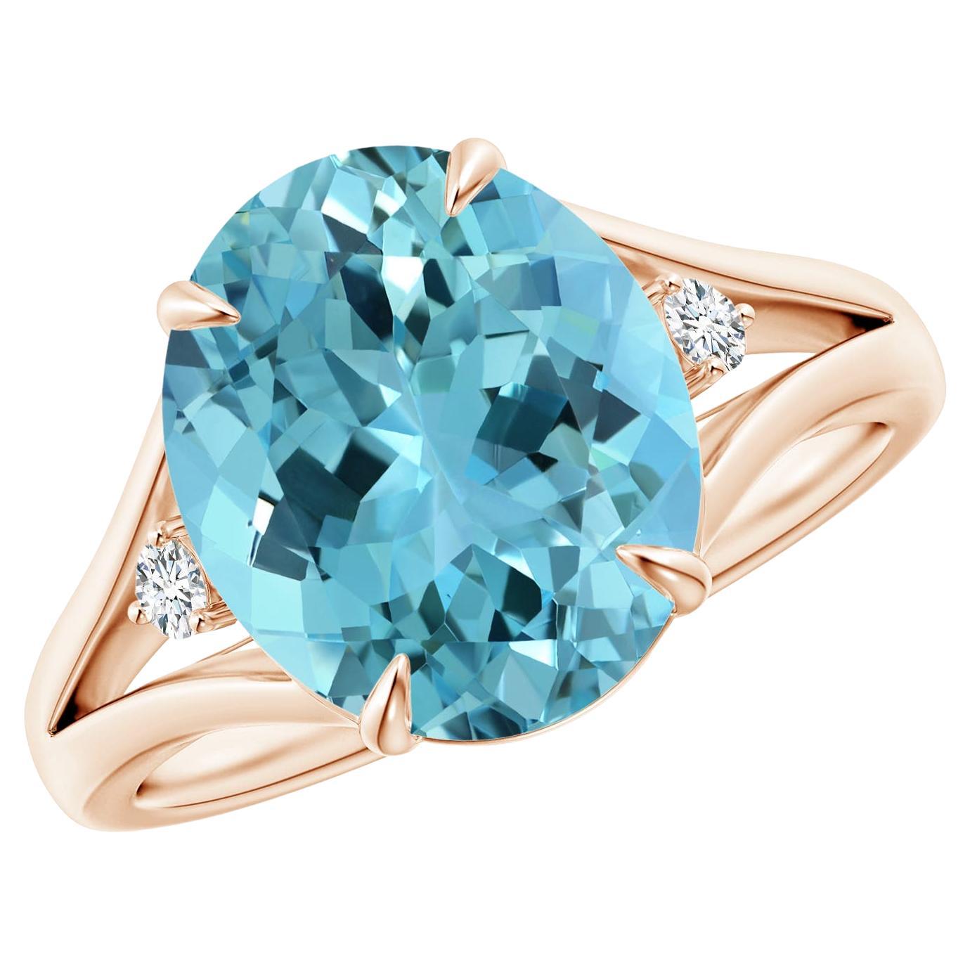 ANGARA GIA Certified Natural Aquamarine Ring in Rose Gold with Diamond Accents