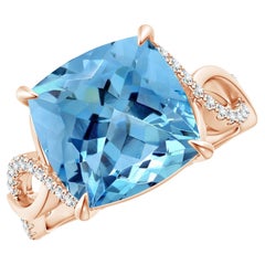 ANGARA Bague aigue-marine naturelle certifiée GIA en or rose 18 carats avec diamants